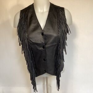 Western Black Fringed Leather Women’s Vest Size XS Made by Eagle
